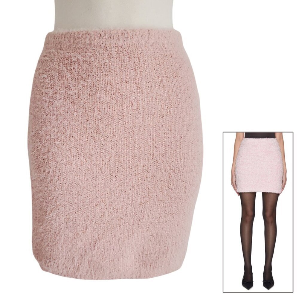 Mimi Chica Fuzzy Plush Hairy Sweater Skirt Blush Light Pink M